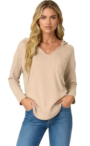 Image of Enjyam Women's Hoodies Pullover Hooded Sweatshirt for Spring Autumn-Beige/M