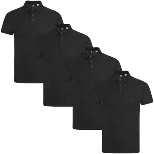 Image of True Face Mens Polo Shirt Plain Tshirt Short Sleeve Summer Work Pique T Shirt Workwear Adult Tee Classic Casual Top Black Plain - 4 Pack XL