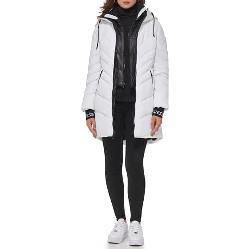 Image of GUESS Women's Midweight Puffer Jacket, Water Resistant White, S