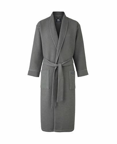 Image of THE SAVILE ROW COMPANY LONDON Men's Lightweight Soft Cotton Waffle Kimono Bathrobe Dressing Gown - Charcoal Grey - Large