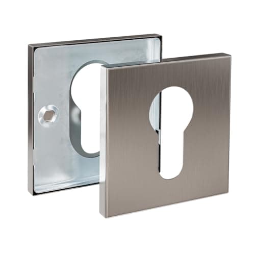 Image of Amig - Door Escutcheon Set | Square Rosette | Matte Stainless Steel | Cover for Euro Profile Cylinder Locks | Accessory for Interior and Exterior Doors | 2 Units