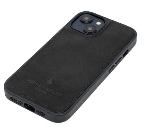 Image of PORTER RILEY - Leather Case Compatible with iPhone 14 Pro. Premium Genuine Leather Slim Back/Bumper/Shell/Shockproof Case (Pure Black)