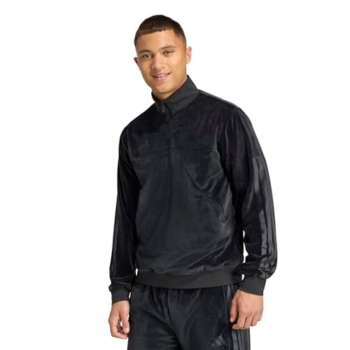 Image of adidas mens House of Tiro Velour Half-zip Track Top, Black, M