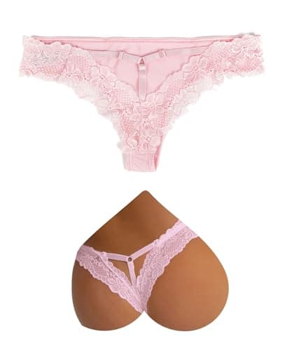 Image of ohyeahlady Women Adjustable Lace Tangas Knickers Soft Stretchy Hollow Out Thongs Hipster Panties Plus Size Smooth Underwear Pink Knickers Size 14