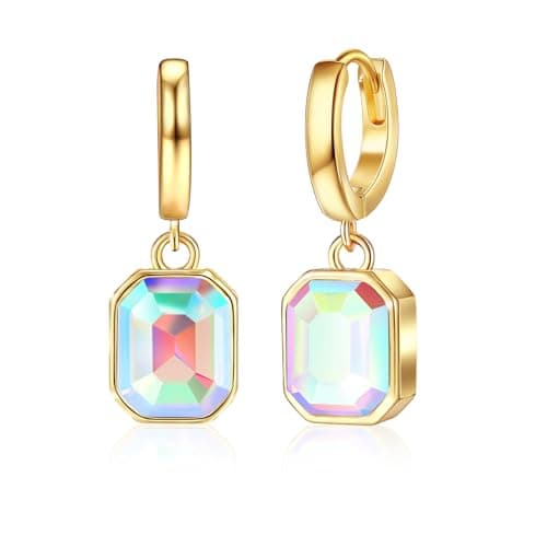 Image of Mesovor Crystal Gold Earrings for Women, 14K Gold Plated Hypoallergenic Huggie Hoop Earrings Jewellery Gifts for Family Mother Sister Wife(Colorful)