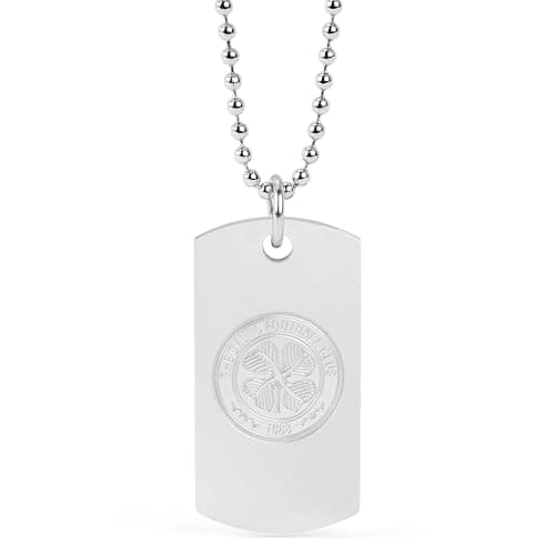 Image of The Gift Scholars Officially Licensed Celtic FC Crest Dog Tag Necklace, Stainless Steel Ball Chain, Men's Merchandise