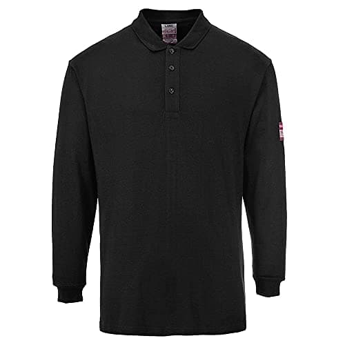 Image of Portwest FR10 Men's Flame Resistant Anti-Static Long Sleeve Polo Shirt - Lightweight Fireproof Welding ESD FR Safety Workwear, Black, L