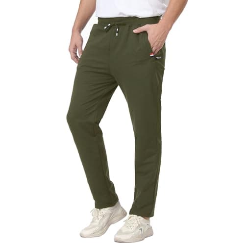 Image of JustSun Tracksuit Bottoms Men Joggers UK Jogging Bottoms with Zip Pockets Track Suit Gym Sports Trousers Green 3XL