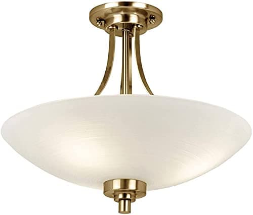 Image of Hilton 3 Light Antique Brass and Glass Semi Flush Ceiling Light Fitting