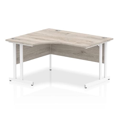 Image of OPO Impulse Freestanding 1400mm Left Crescent Corner Desk Cantilever Leg | Sturdy Build Weather & Heat Resistant Melamine Finish Desk Grey Oak White