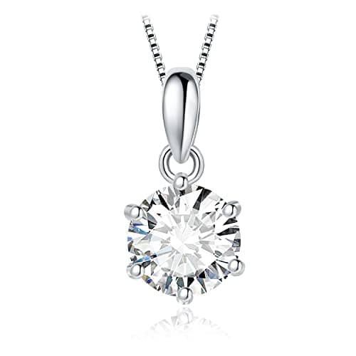 Image of JewelryPalace Round 1ct Cubic Zirconia Solitaire Pendant Necklace for Women, 925 Sterling Silver 14k White Gold Plated Necklaces for Her,Classic Simulated Diamond Jewellery Sets, 18 Inches chain