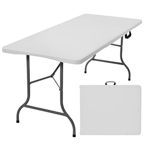 Image of Rainberg 6ft (180CM x 75CM) Heavy Duty Plastic Folding Table, Picnic table, Camping table, Garden Table, Outdoor Diner, BBQ table. (White, 6FT (180cm x 75cm) Table)