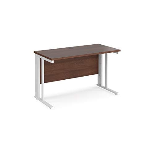 Image of Mr Office Maestro 25 straight desk 600mm deep - white cable managed leg, 1200, Walnut