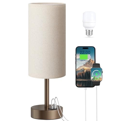 Image of Aooshine Touch Bedside Lamp, Dimmable Table Lamps for Bedroom, Brown Metal Base(Bulb Included)