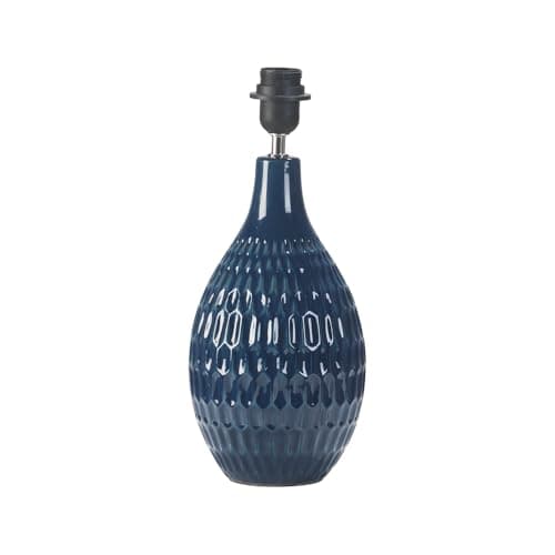 Image of Navy Blue Vintage Ceramic Table Desk Lamp Base | 39cm Height | 1 x ES E27 Lamp Bulb Required | in-Line Switch | UK Approved | Honeycomb Urn Design
