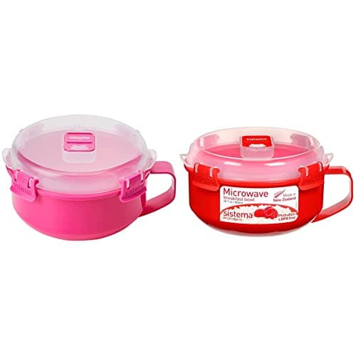 Image of Sistema Microwave Breakfast Bowl | Round Microwave Container with Lid | 850 ml | BPA-Free | Pink | 1 Count