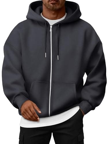 Image of Oyamiki Zip Hoodies for Men Uk Fall Fleece Lined Hoody Soft Comfy Oversized Hooded Sweatshirts with Pockets Dark Grey Hoodie XL