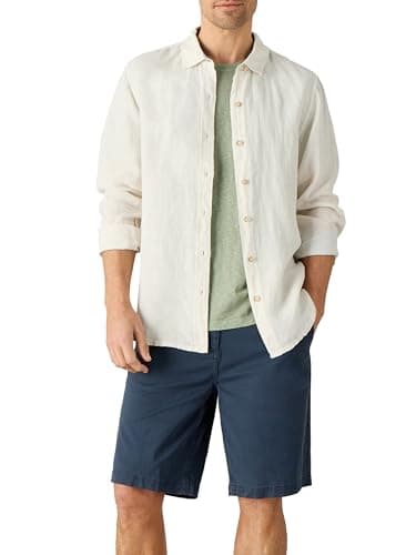 Image of White Stuff Men's Keswick Long Sleeve Linen Shirt - Collar, Button Down - BRIL White - XXL