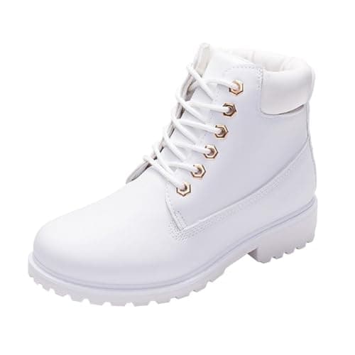 Image of Generisch Motorcycle Boots Men's Waterproof Hiking Boots Warm Boots Men's Winter Boots Warm Comfortable Elegant Leather Snow Boots Fashion Lace-Up Boots Autumn Ankle Boots, White, 8 UK