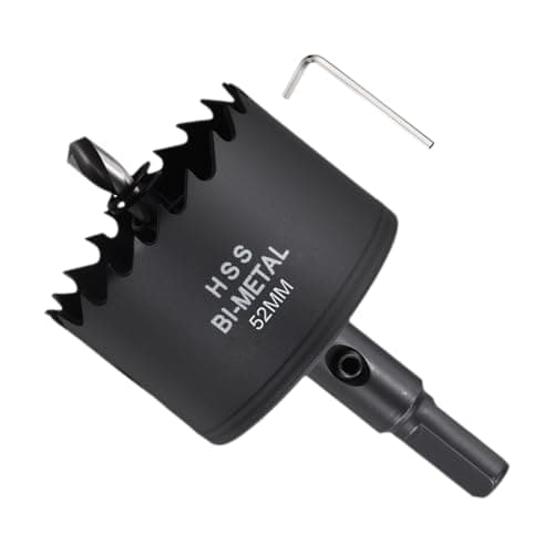 Image of METALLIXITY Bi-Metal Hole Saw 2-3/64", M42 HSS Circular Head 52mm Hole Cutter with Center Drill Bit - for Thick Stainless Steel Hard Steel Sheet, Black