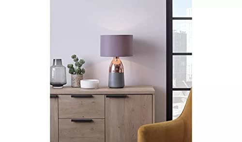 Image of Pluto Touch Table Lamp in Copper & Grey - Modern Design with Touch Control, Adjustable Brightness, Energy-Efficient LED, Metal and Fabric Construction