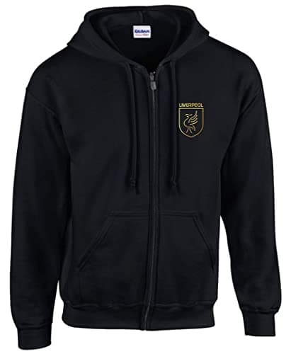 Image of Cyclops Print Liverpool Football LiverBird Crest Design ZIP HOODIE MENS BLACK LARGE