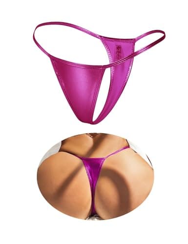 Image of ohyeahlady Women's Shiny G-strings Sexy Micro Thongs T-back Tangas Briefs Low Rise Hipster Panties Underpants Plus Size Underwear Pack of 1 Purple Size UK 14