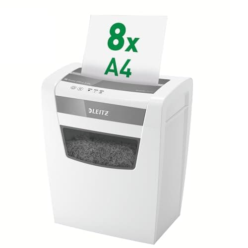 Image of Leitz IQ Document Shredder, 9–8 Sheets (70–80 g/m²), Cross-Cut Shredder, Security Level P4, 15L Bin Container (125 A4 Sheets), Quiet & Compact for Personal/Home Office, White, 8036