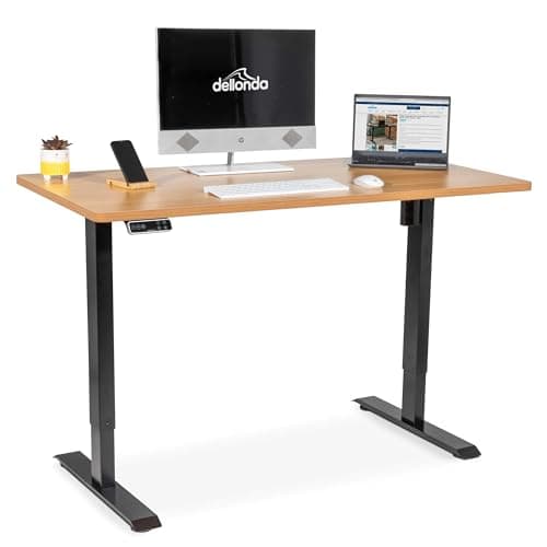 Image of Dellonda Oak Electric Adjustable-Height Standing Desk with Memory, Quiet, 1400 x 700mm - DH41