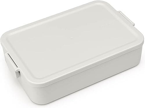 Image of Brabantia - Make & Take Lunch Box - Large Volume (2L) - BPA-Free - Lid with Clips - Suitable for Freezer - Dishwasher & Microwave Safe - Light Grey - 25.5 x 16.7 x 6 cm