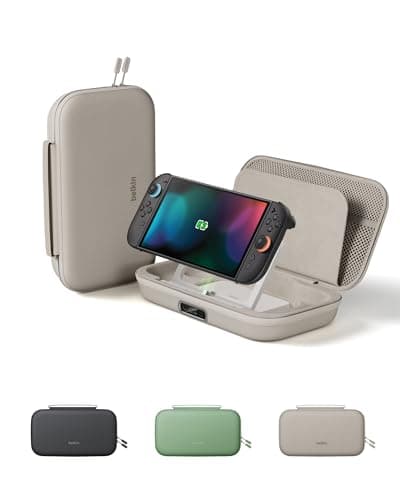 Image of Belkin Gaming Charging Case Pro for Nintendo Switch 2 with 10,000mAh Removable Power Bank, Travel Bag w/ AirTag Holder, Storage for 12 Game Cards, Charge in Case Design, Hard Shell - Sand