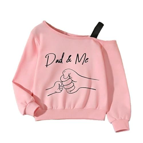 Image of Asbabiy Girls Spring Fall Long Sleeve Off Shoulder Sweatshirt Letter Graphic Casual Tops, Rib - Knit Cuffs and Hem (8 Years,Pink)