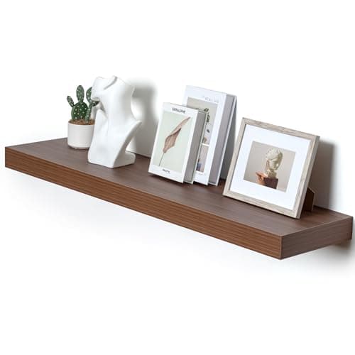 Image of FLYJOE 48 Inch Walnut Floating Shelf | 12 Inch Deep Floating Shelves Set of 1 | 48" D x 12" D Rustic Wood Shelves for Wall | Deep Walnut Shelves for Living Room Bathroom Laundry Room Kitchen