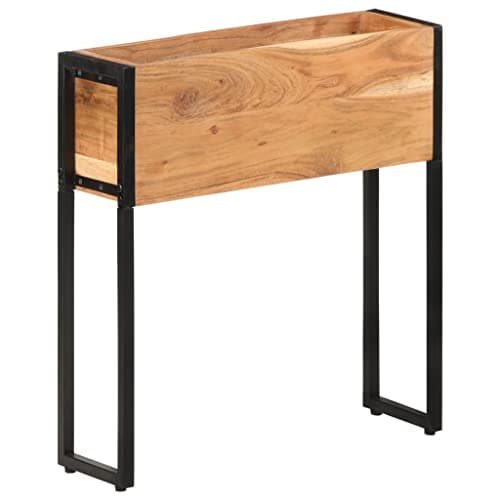 Image of vidaXL Acacia Wood Planter - 60x20x68cm Black Rectangular Raised Bed with Steel Frame for Garden/Patio