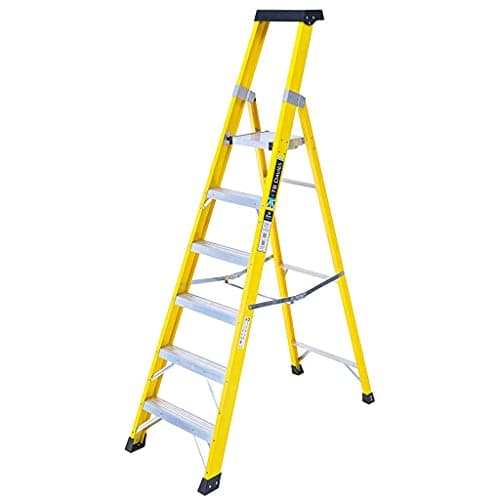 Image of TB Davies 1236-006 Trade Electrician Platform Step Ladders, 6 Tread, Platform Height 1.4m, GRP Fibreglass, Built-in Tool Tray, 150kg Work Load, EN131