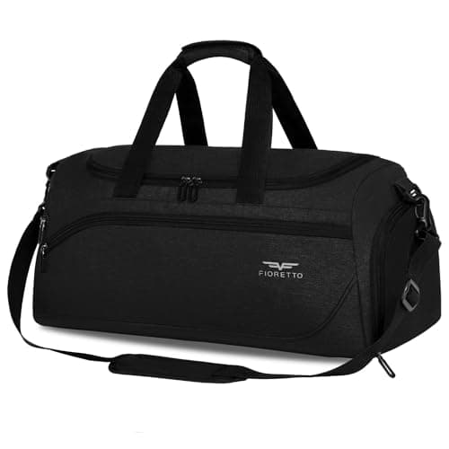 Image of FIORETTO 50L Mens Sports Gym Bag with Wet Pocket & Shoe Compartment,Travel Duffle Bag Overnight Bag with Padded Shoulder Strap, Water-Resistant Sports Holdall for Swimming, Basketball Black