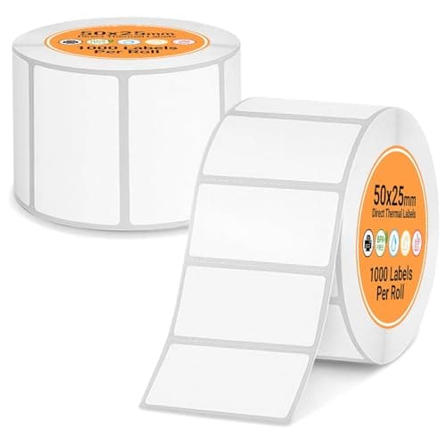 Image of eCompostable 1000 Direct Thermal Labels, iSOUL 50mm x 25mm Self-Adhesive Perforated UPC Barcode FBA Labels Stickers Compatible with Rollo, Zebra, MUNBYN, Toshiba, Citizen, Eltron Printers 1 Roll