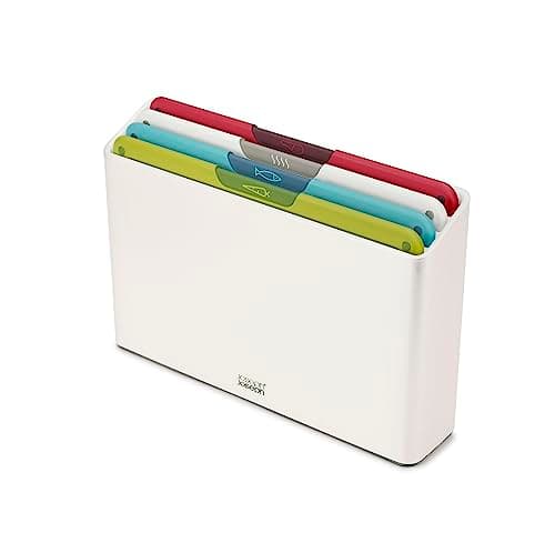 Image of Joseph Joseph Folio Icon, 4-Piece Colour Coded Chopping Board Set, Slimline Case for Organised Kitchen Storage - Regular, White