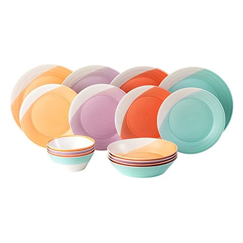 Image of Royal Doulton Mixed Set - 1815 Bright Collection - Porcelain Plate & Bowl Set of 16 - Plates & Bowls for Dinner, Pasta, Cereal & Soup, Various Sizes