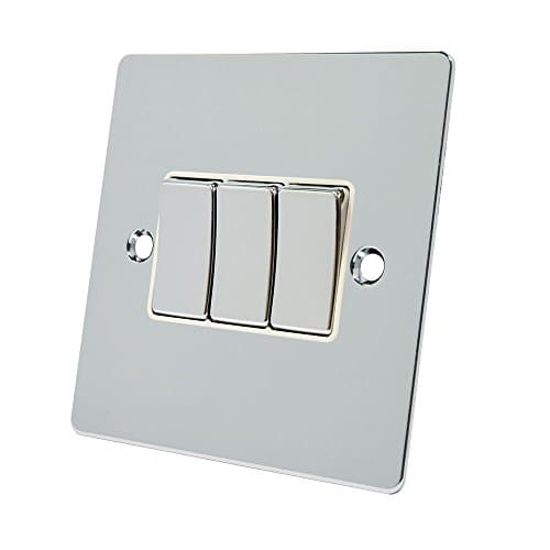 Image of Alliance Electrical FPC3GSWIWC 10 A 3 Gang 2 Way Black Insert Flat Metal Rocker Light Switch - Polished Chrome