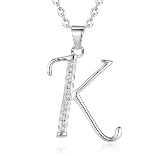 Image of VIKI LYNN Initial Pendant K 925 Sterling Silver Letter Necklace with Cubic Zirconia Personalised Gifts for Women Ladies