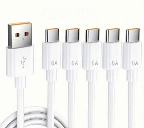 Image of 5 Pack,USB Type-C Cable, 6A Super Fast Charging Data Cables, White, 2 meter