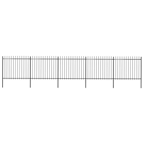 Image of vidaXL Garden Fence Spear - Outdoor Steel Barrier/Panel 8.5x1.5m, Black, Powder-Coated with Spear Tops, Easy Install