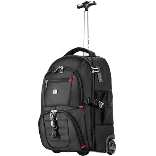 Image of Extra Large Rolling Backpack with Wheels - Water-Resistant, 18" Laptop Compartment, 22.5"x15"x10", 55L Capacity, Ideal Carry-On for Weekend Travel, College, Work - Wheeled Business Backpack for Adults