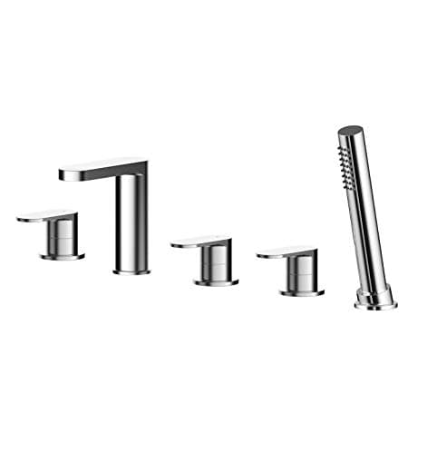Image of Nuie BIN314 Binsey Modern Bathroom Round Deck Mounted 5 Tap Hole Bath Shower Mixer with Lever Handles, 135mm, Chrome
