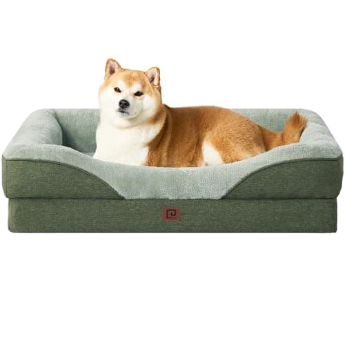 Image of EHEYCIGA Memory Foam Dog Beds Large, Orthopedic Dog Beds Sofa with Sides and Waterproof Liner, Pet Couch with Washable Removable Cover and Non-Slip Bottom, 91x68x17cm, Sage Green