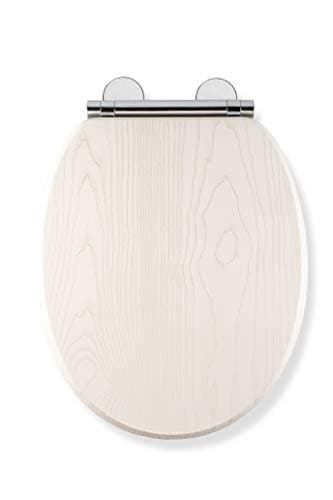Image of Croydex Maitland Wooden Toilet Seat White Oak - Soft Close and Quick Release Button for Easy Cleaning with Flexi-Fix Hinges for Top or Bottom Fixing, Heavy Duty Toilet Seat