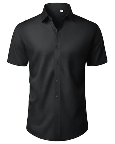 Image of J.VER Black Shirts Men Short Sleeve Dress 4-Way Stretch Regular Fit Casual Formal Business Summer Button Down Shirt L
