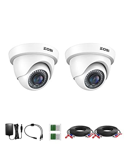 Image of ZOSI 2 Pack 1080P HD TVI Security Camera Outdoor 80ft IR Night Vision, IP66 Weatherproof, 2MP CCTV Surveillance Dome Cameras for 720P/1080N/1080P/5MP/4K HD-TVI AHD CVI Analog DVR Systems(White)