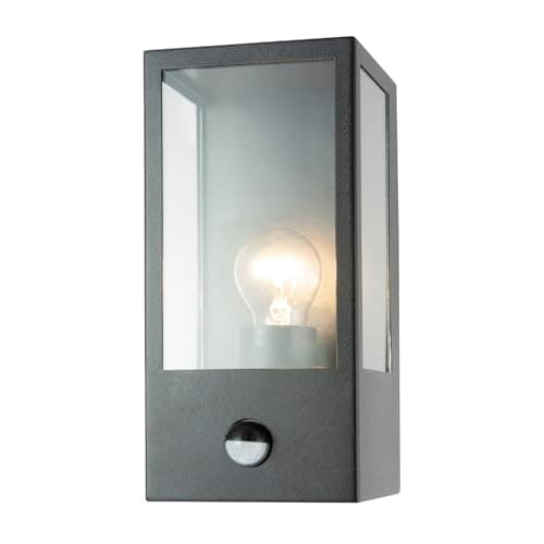 Image of Happy Homewares Modern Outdoor PIR Sensor Wall Light Fitting with Box Lantern Shape IP44 Rated | Adjustable to 8m | Lux Control | Time on Settings